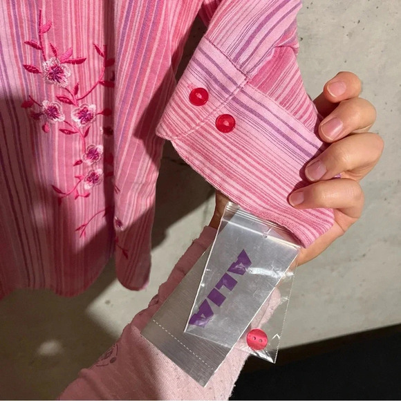 ALIA Women NWT Missy Sz 18 3/4 Sleeve Button Front Collared Career Shirt Stripes - Picture 7 of 11